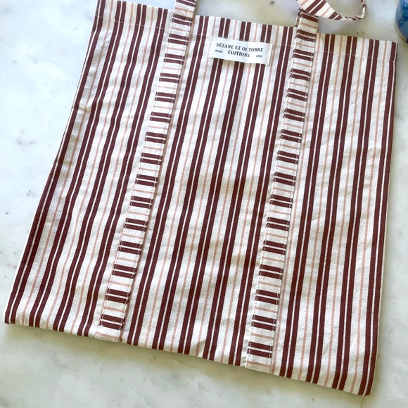 Sézane et Octubre Editions Paris 2013 Striped Tote Bag in Burgundy & Ecru - Picture 8 of 17